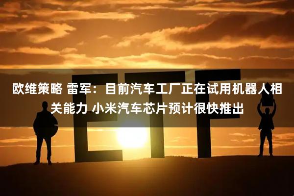 欧维策略 雷军：目前汽车工厂正在试用机器人相关能力 小米汽车芯片预计很快推出
