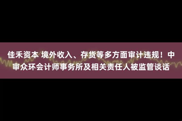 佳禾资本 境外收入、存货等多方面审计违规！中审众环会计师事务所及相关责任人被监管谈话