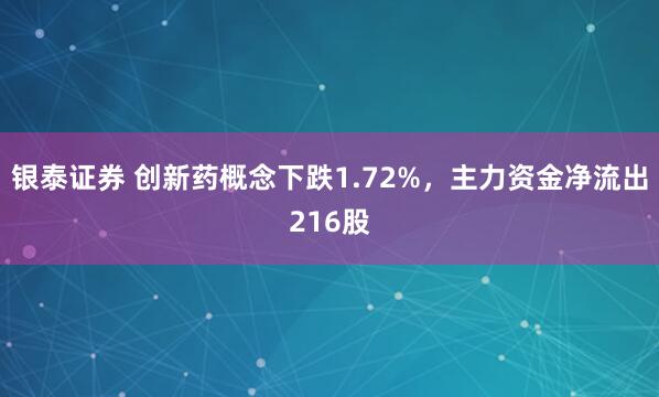银泰证券 创新药概念下跌1.72%,主力资金净流出216股