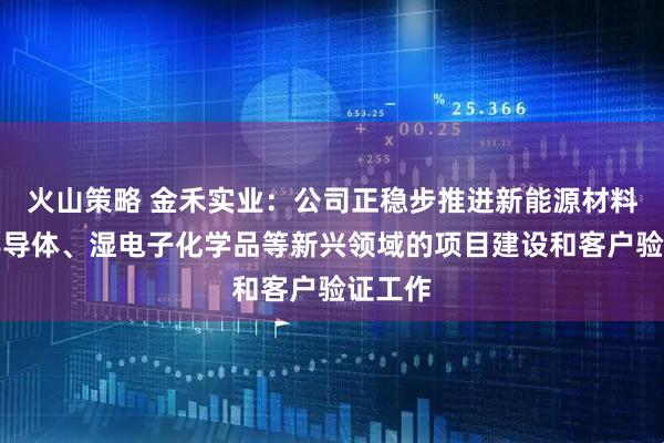 火山策略 金禾实业：公司正稳步推进新能源材料、泛半导体、湿电子化学品等新兴领域的项目建设和客户验证工作
